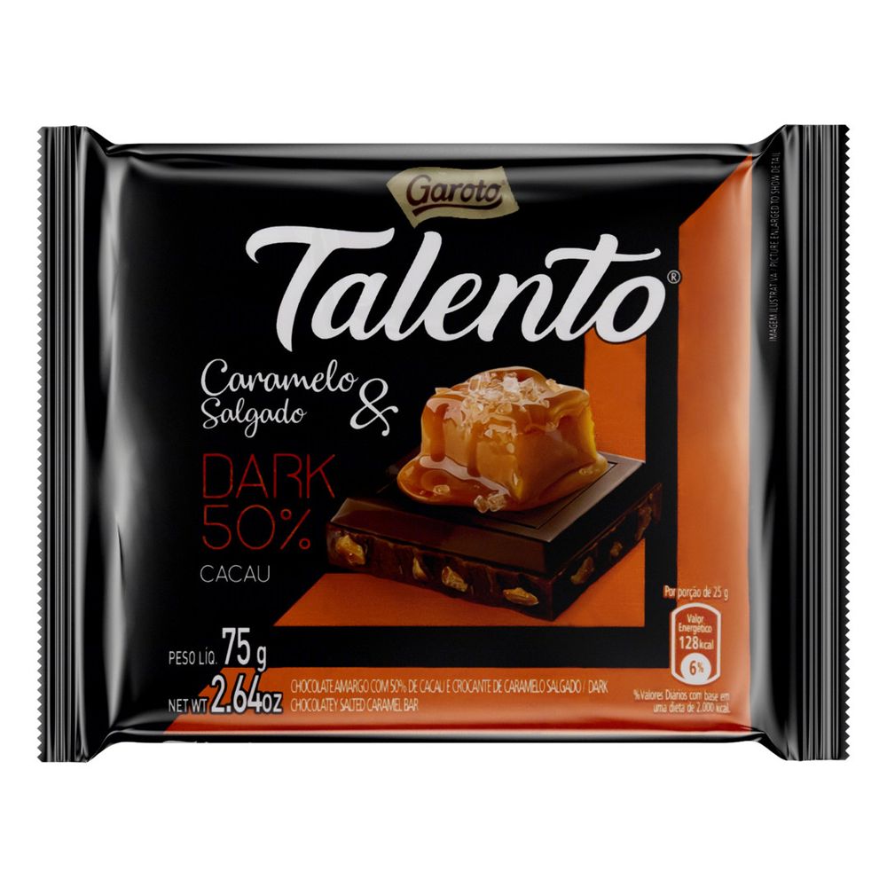 Chocolate 50 Cacau Talento Dark Caramelo Salgado 75g Sao Luiz loja